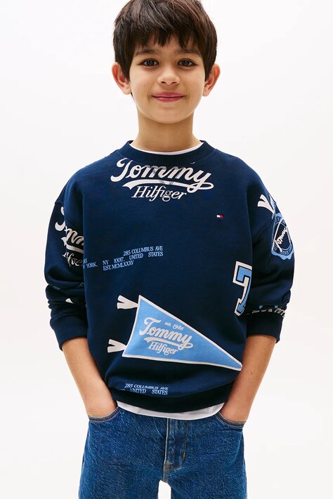 Dětská mikina Tommy Hilfiger tmavomodrá barva, vzorovaná, KB0KB09804