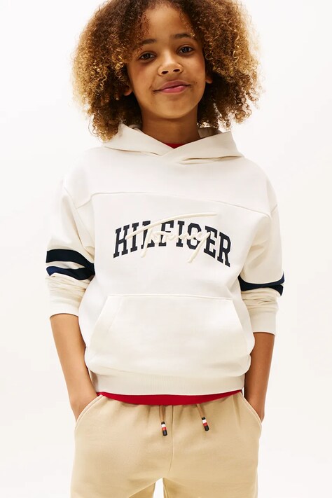 Хлопковая кофта Tommy Hilfiger цвет бежевый с капюшоном KB0KB09742