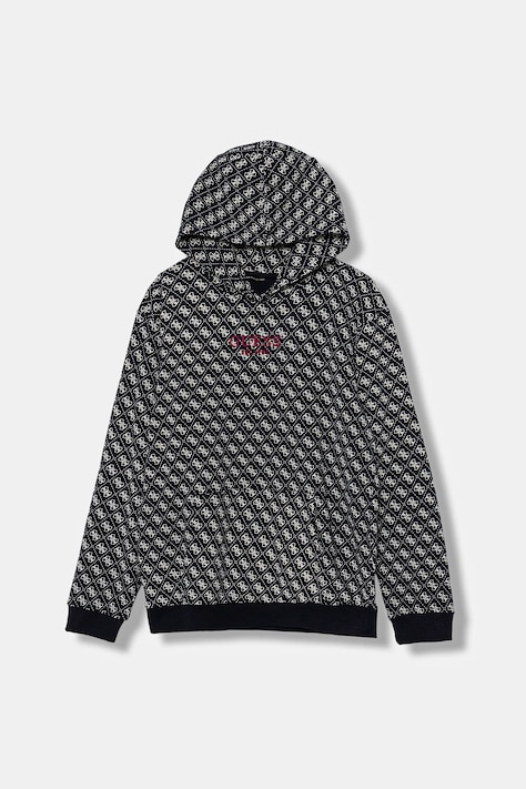 Дитяча бавовняна кофта Guess колір синій з капюшоном візерунок L5YQ05 KA6R4