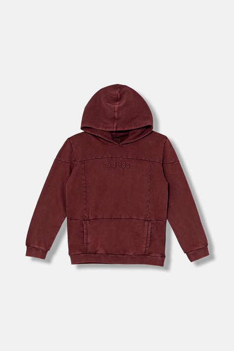 Guess bluza bawełniana dziecięca kolor bordowy z kapturem gładka L5YQ08 KAX74