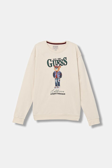 Детская хлопковая кофта Guess цвет бежевый с принтом L5YQ21 KAD74