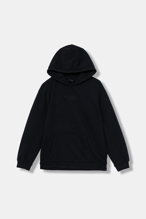 Guess bluza bawełniana dziecięca kolor granatowy z kapturem gładka L5YQ25 KAV34