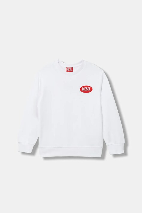 Diesel hanorac de bumbac pentru copii SPATCH OVER SWEAT-SHIRT culoarea alb, cu imprimeu, J02482