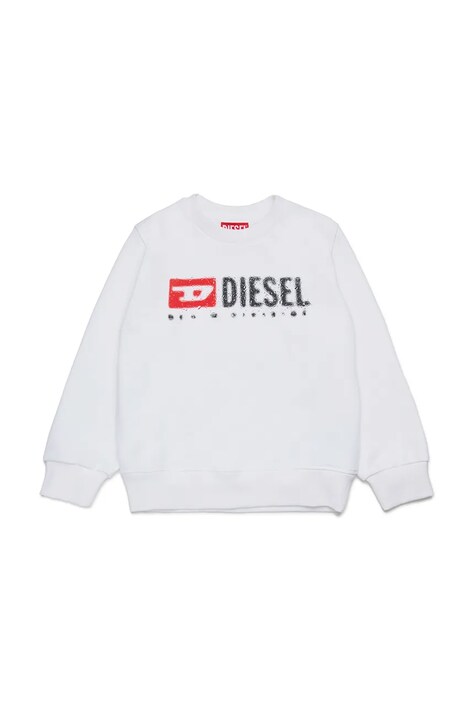 Diesel bluza bawełniana dziecięca SDROPS OVER SWEAT-SHIRT kolor biały z nadrukiem J02483