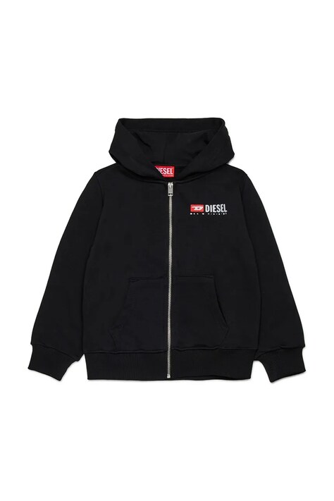 Diesel bluza bawełniana dziecięca SDROPSHOODZ OVER SWEAT-SHIRT kolor czarny z kapturem z nadrukiem J02484