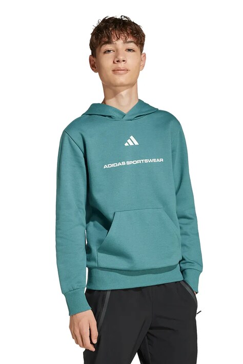 adidas bluză copii culoarea verde, cu glugă, cu imprimeu, KC2804
