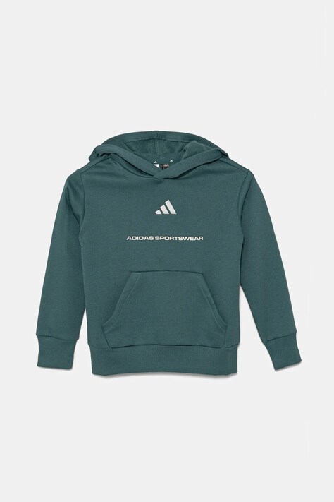 Dětská mikina adidas zelená barva, s kapucí, s potiskem, KC2804