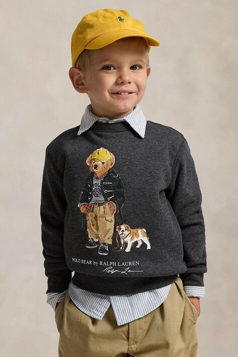 Παιδική μπλούζα Polo Ralph Lauren χρώμα: γκρι, με κουκούλα, 322979490001