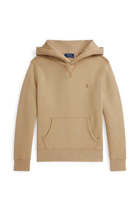 Dětská bavlněná mikina Polo Ralph Lauren béžová barva, s kapucí, hladká, 323749954062