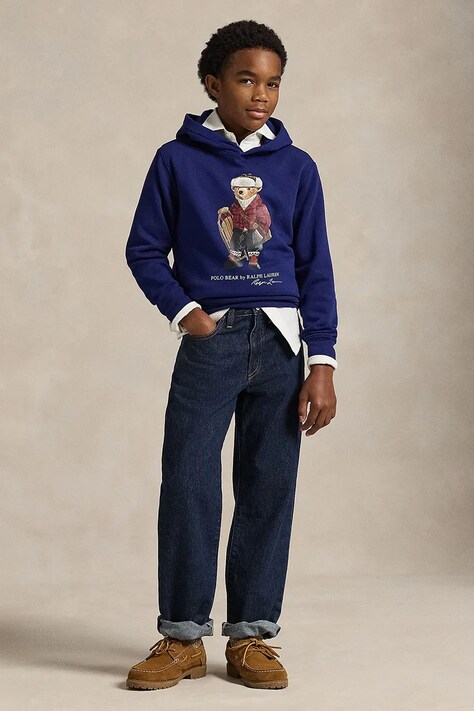Polo Ralph Lauren bluza dziecięca kolor fioletowy z kapturem z nadrukiem 323981262001