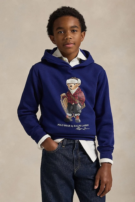 Dětská mikina Polo Ralph Lauren fialová barva, s kapucí, s potiskem, 323981262001