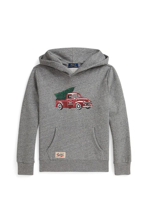 Παιδική μπλούζα από βαμβάκι Polo Ralph Lauren χρώμα: γκρι, με κουκούλα, 323981325001