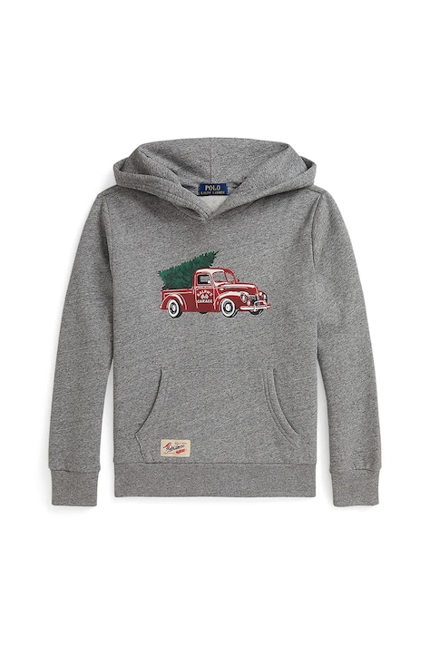 Polo Ralph Lauren felpa per bambini con cotone colore grigio con cappuccio 323981325001