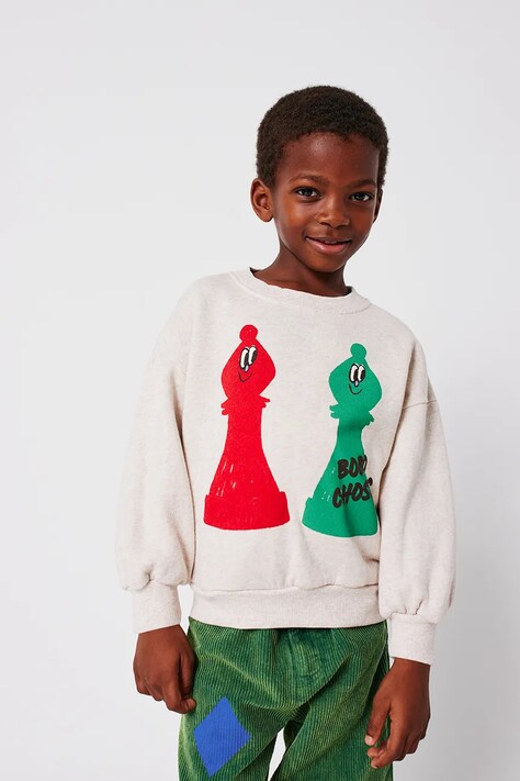 Bobo Choses bluza bawełniana dziecięca Checkmate kolor beżowy z nadrukiem 225AC032