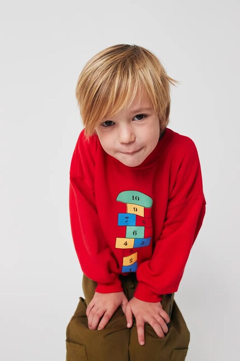 Detská bavlnená mikina Bobo Choses Hopscotch červená farba, vzorovaná, 225AC036