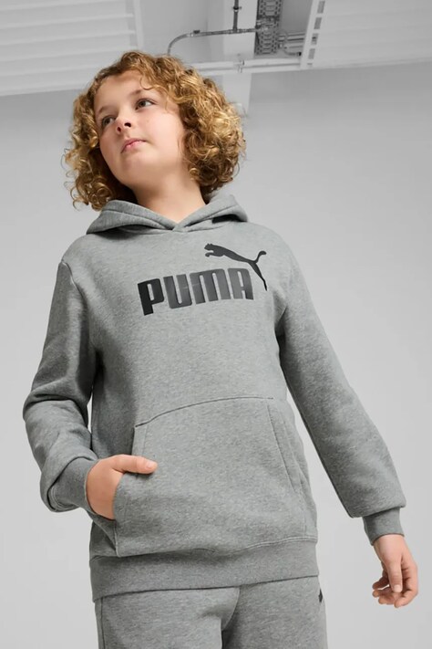 Puma bluza dziecięca ESS No. 1 Logo Hoodie FL B kolor szary z kapturem z nadrukiem 684908
