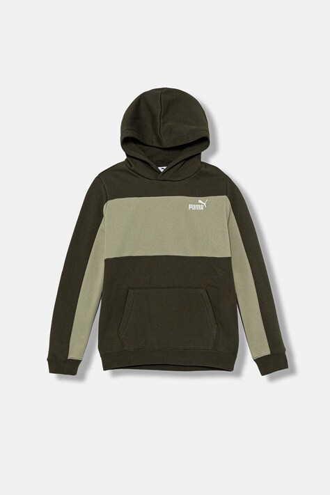 Puma bluza dziecięca ESS BLOCK Small Logo Hoodie FL B kolor zielony z kapturem wzorzysta 690784