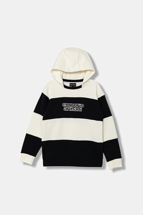 Otroški bombažen pulover Emporio Armani mornarsko modra barva, s kapuco, EB000770 AF16135