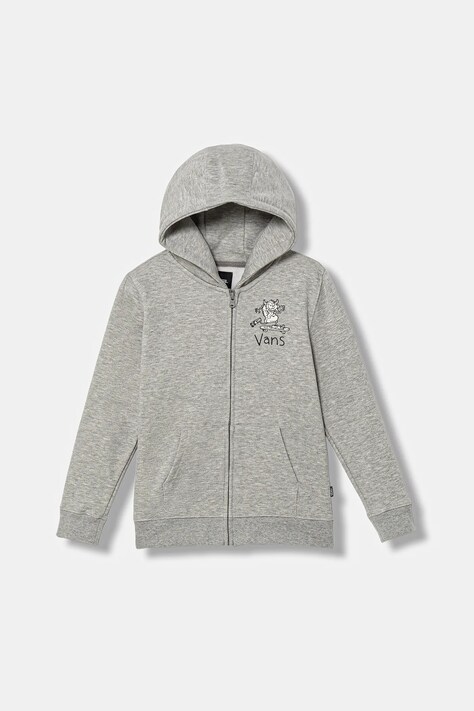 Vans bluza copii Sk8 Posse Full Zip culoarea gri, cu glugă, cu imprimeu, VN000PYU02F1