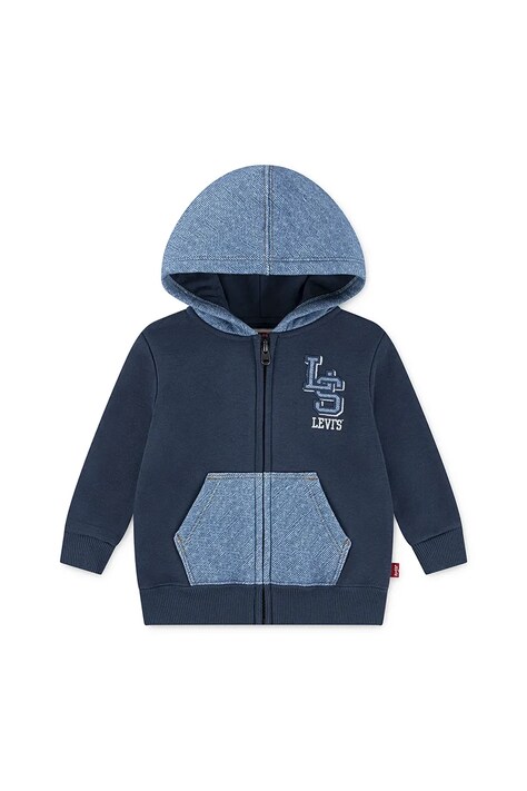 Βαμβακερή μπλούζα μωρού Levi's KNIT DENIM ZIP UP χρώμα: ναυτικό μπλε, με κουκούλα, 6EN725
