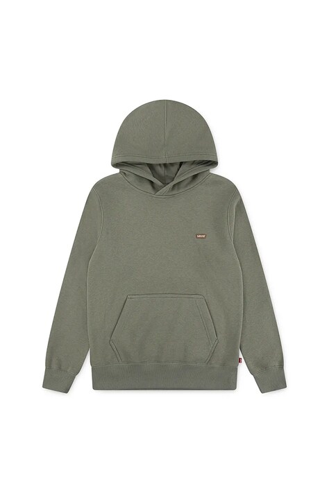 Levi's bluza dziecięca MINI BATWING HOODIE kolor zielony z kapturem gładka 8EL452