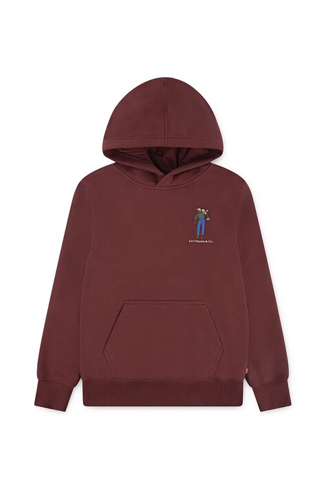 Levi's bluza dziecięca SADDLE MAN HOODIE kolor bordowy z kapturem gładka 8EN717