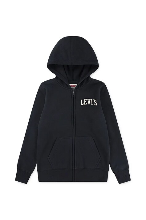 Levi's bluză copii LEGENDARY FULL ZIP HOODIE culoarea negru, cu glugă, cu imprimeu, 8EN722