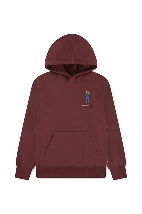 Levi's bluza dziecięca SADDLE MAN HOODIE kolor bordowy z kapturem gładka 9EN717
