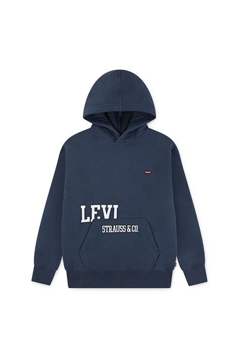 Levi's bluza dziecięca CUTOFF LEVI'S HOODIE kolor granatowy z kapturem z nadrukiem 9EN719