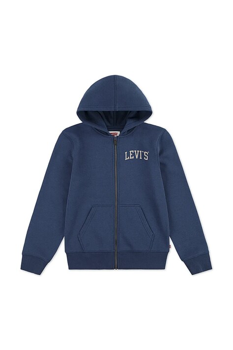 Levi's bluză copii LEGENDARY FULL ZIP HOODIE culoarea bleumarin, cu glugă, cu imprimeu, 9EN722