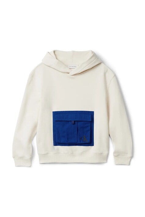 Дитяча кофта Calvin Klein Jeans колір бежевий з капюшоном однотонна IB0IB02566