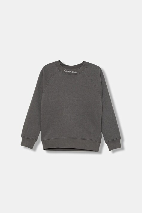 Otroški bombažen pulover Calvin Klein Jeans siva barva, IB0IB02599