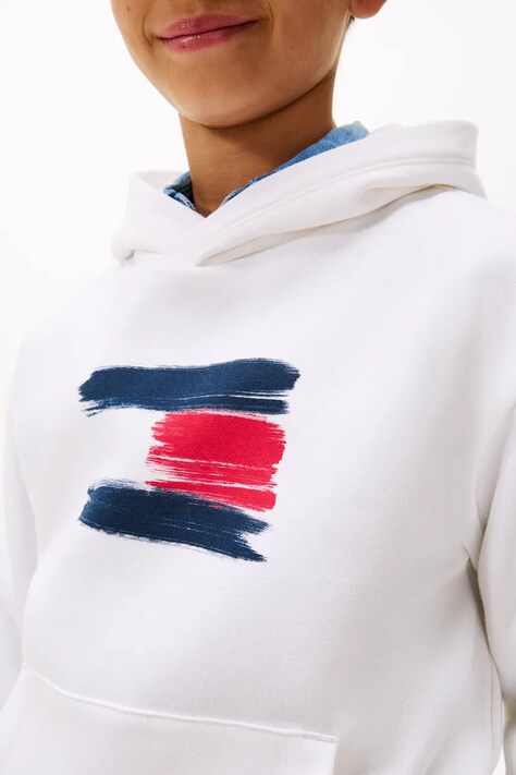 Детски суичър Tommy Hilfiger в бяло с качулка с принт KB0KB10112