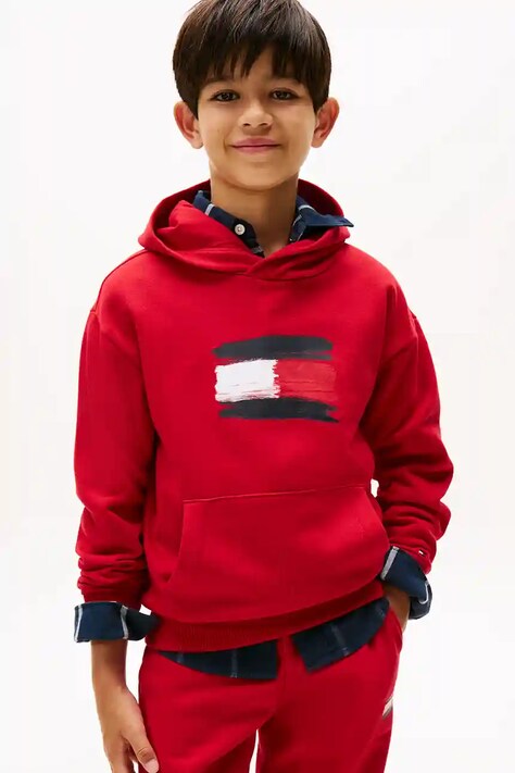 Tommy Hilfiger bluza dziecięca kolor czerwony z kapturem z nadrukiem KB0KB10112