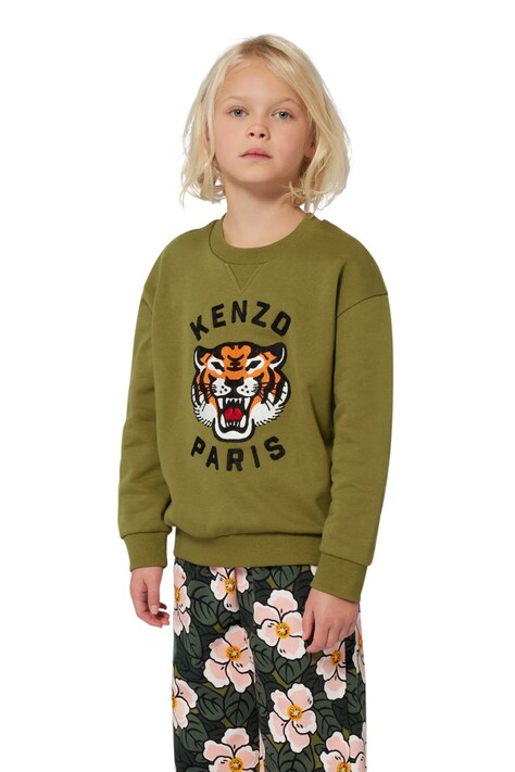 Kenzo Kids bluza bawełniana dziecięca kolor zielony z aplikacją K61432