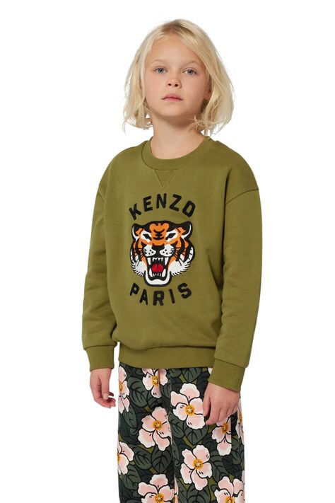 Kenzo Kids bluza bawełniana dziecięca kolor zielony z aplikacją K61432