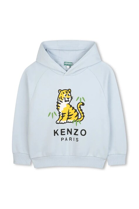 Kenzo Kids bluza bawełniana dziecięca kolor niebieski z kapturem z nadrukiem K61447