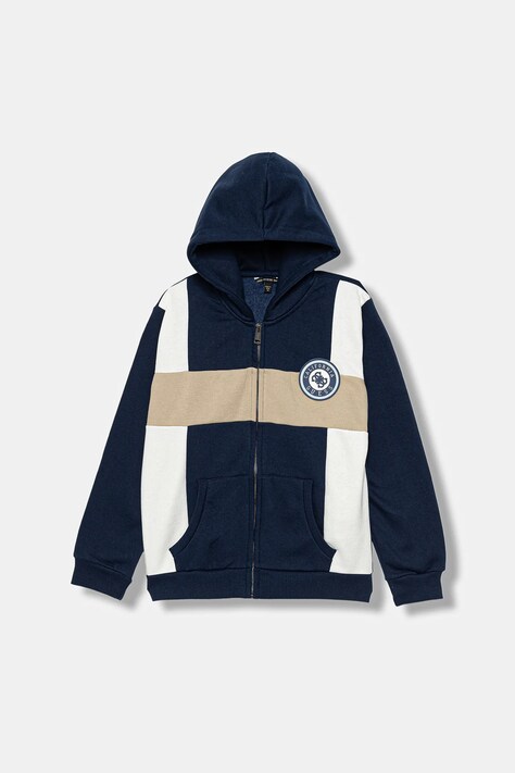 Guess bluza dziecięca kolor granatowy z kapturem wzorzysta L5BQ00 KCKF2