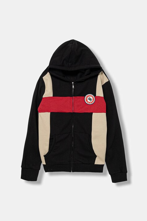 Guess bluza dziecięca kolor czarny z kapturem wzorzysta L5BQ00 KCKF2