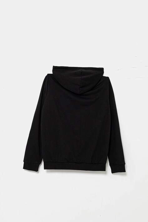 Guess bluza dziecięca kolor czarny z kapturem wzorzysta L5BQ00 KCKF2