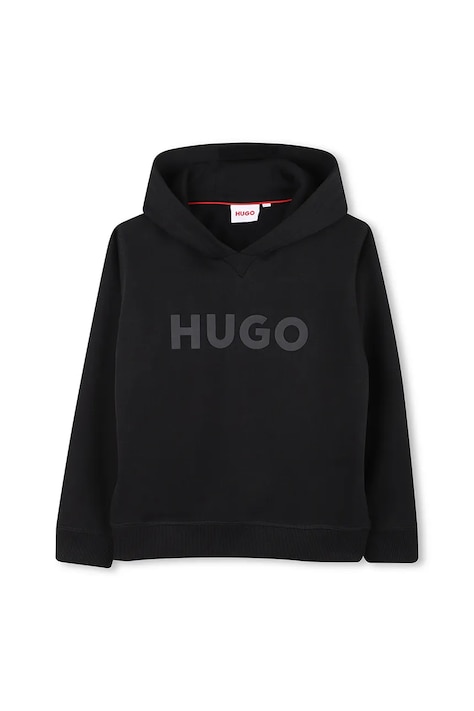 Dětská mikina HUGO černá barva, s kapucí, s potiskem, G00446