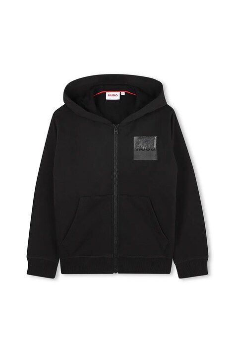 HUGO bluză copii culoarea negru, cu glugă, cu imprimeu, G00454