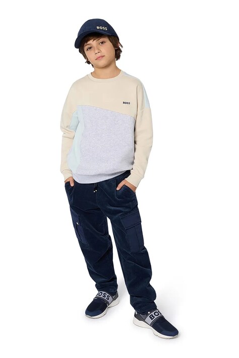 BOSS bluza z bawełną dziecięca kolor beżowy wzorzysta J52352