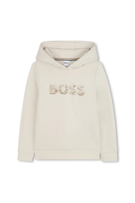 BOSS bluza dziecięca kolor beżowy z kapturem z nadrukiem J52355