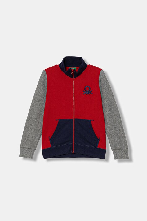 Detská bavlnená mikina United Colors of Benetton červená farba, s nášivkou, 3J68C501B