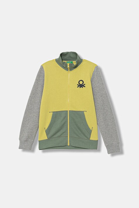 Detská bavlnená mikina United Colors of Benetton zelená farba, s nášivkou, 3J68C501B