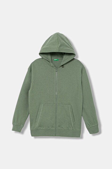 United Colors of Benetton bluza bawełniana dziecięca kolor zielony z kapturem gładka 3NBMC505H