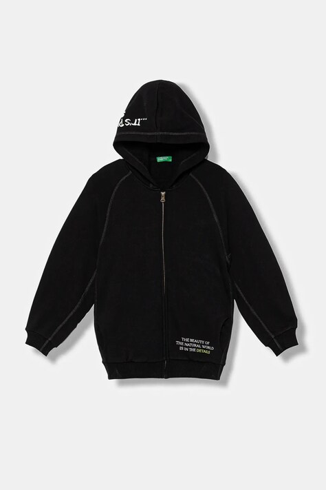 United Colors of Benetton bluza bawełniana dziecięca kolor czarny z kapturem z nadrukiem 33NVC505A