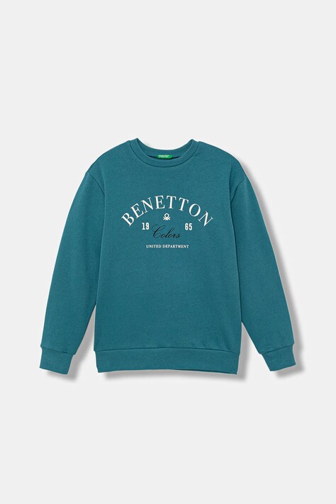 United Colors of Benetton bluza bawełniana dziecięca kolor turkusowy z nadrukiem 3J68C10PZ