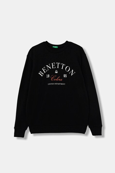 United Colors of Benetton hanorac de bumbac pentru copii culoarea negru, cu imprimeu, 3J68C10PZ
